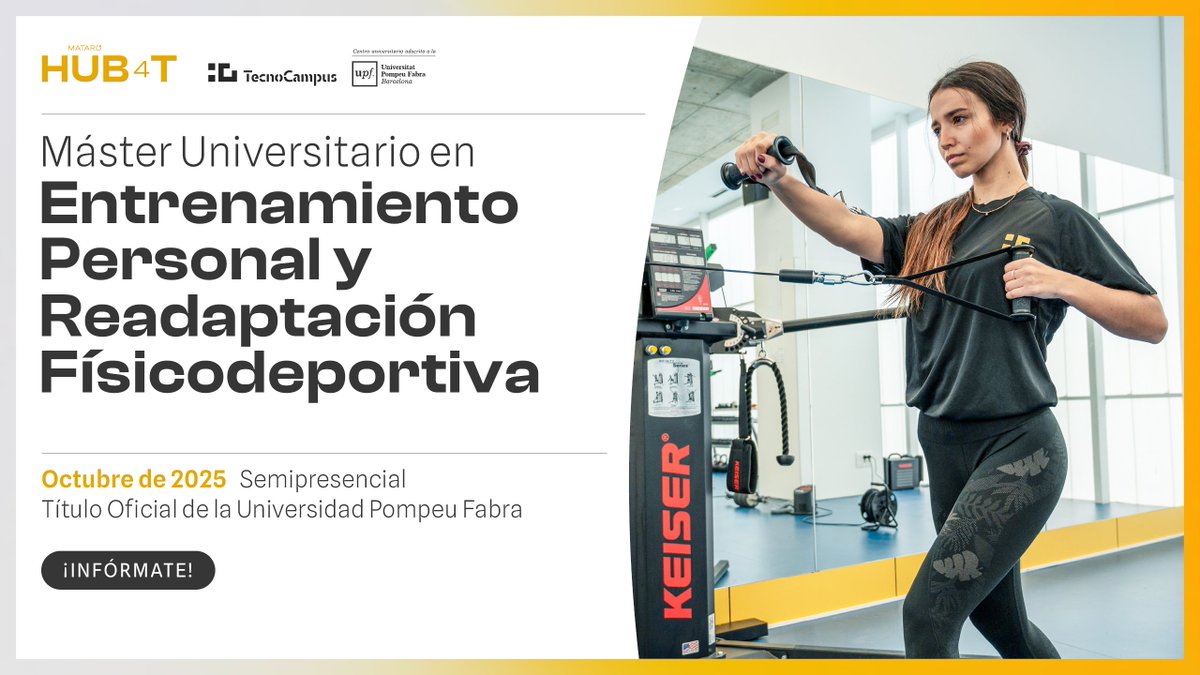 HUB4T TecnoCampus (@hub4tecnocampus) on Twitter photo 🏃♀️ Prepárate para abordar las nuevas tendencias del #EntrenamientoPersonal y la #ReadaptaciónFísicodeportiva con el #MásterUniversitario de <a href="/TecnoCampus/">TecnoCampus</a>.
📆 Octubre 2025
🎓 Título Oficial <a href="/UPFBarcelona/">UPF Barcelona</a>
❗ 5% de DTO antes del 30/06/25
Más información📲
bit.ly/42cBlz9 🏃♀️ Prepárate para abordar las nuevas tendencias del #EntrenamientoPersonal y la #ReadaptaciónFísicodeportiva con el #MásterUniversitario de <a href="/TecnoCampus/">TecnoCampus</a>.
📆 Octubre 2025
🎓 Título Oficial <a href="/UPFBarcelona/">UPF Barcelona</a>
❗ 5% de DTO antes del 30/06/25
Más información📲
bit.ly/42cBlz9