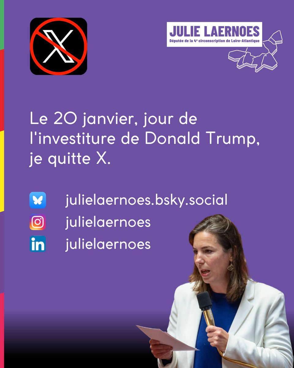 laernoes's tweet photo. Ce lundi 20 janvier, jour de l’investiture de Donald #Trump, #JeQuitteX.

▶️Retrouvons-nous sur :
- Blueksy https://t.co/FUQZCyrkGC
- Instagram https://t.co/RGRnux8WXt
- LinkedIn https://t.co/AS1aIf8aiA https://t.co/PNLd3TQeFC