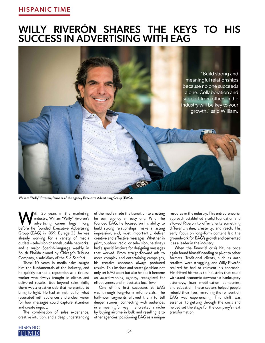 EAGgroup's tweet photo. Read here to discover the highlights of our CEO's 35-year journey in Marketing and Advertising, featured in Hispanic Time! https://t.co/IvREhIDvdi