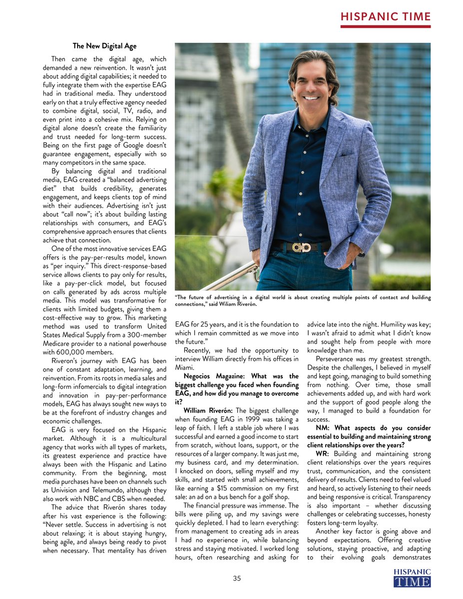 EAGgroup's tweet photo. Read here to discover the highlights of our CEO's 35-year journey in Marketing and Advertising, featured in Hispanic Time! https://t.co/IvREhIDvdi