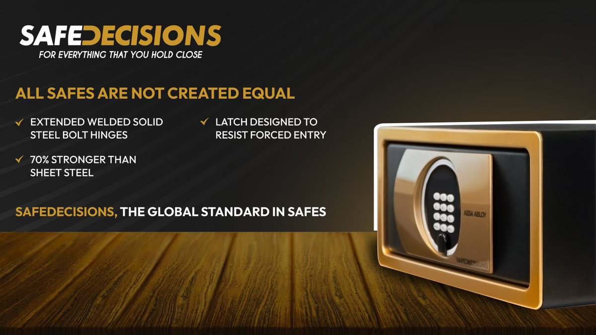 SafeDecisions's tweet image. Not all safes are created equal. SafeDecisions delivers 70% stronger construction, latches to resist forced entry, and welded steel bolt hinges. Discover the global standard in safes: safedecisions.com/elsafe/

#SafeDecisions #SecuritySolutions #StrongerThanSteel
