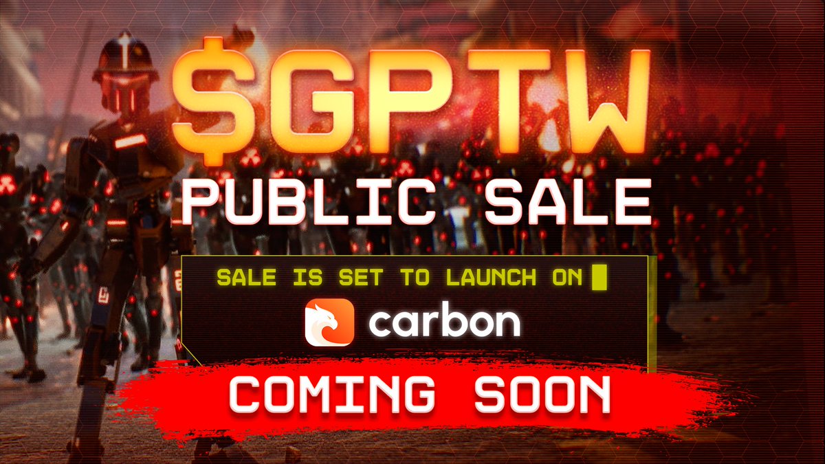 CarbonLaunchpad's tweet photo. GPT WARS PUBLIC SALE ‼️

@GPTWars public sale is starting 21st January at 10am UTC 0 for 36 hours only on Carbon Launchpad!

👉 https://t.co/Eo9gP9oF2w

All $CSIX stakers who are staking on https://t.co/8z4jEpRptz will be auto whitelisted to invest!