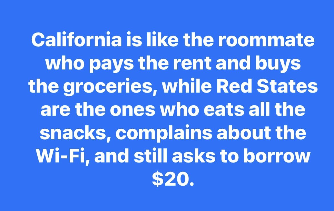 Kcontillo1's tweet image. Super sad they can stay blissful ignorant, knowing Blue states will continuously pick up the slack. 
When is karma finally gonna get them? Please let it happen in my lifetime! Need a glimmer of light at the end of the Injustice tunnel. Even a smidge would be great at this point.