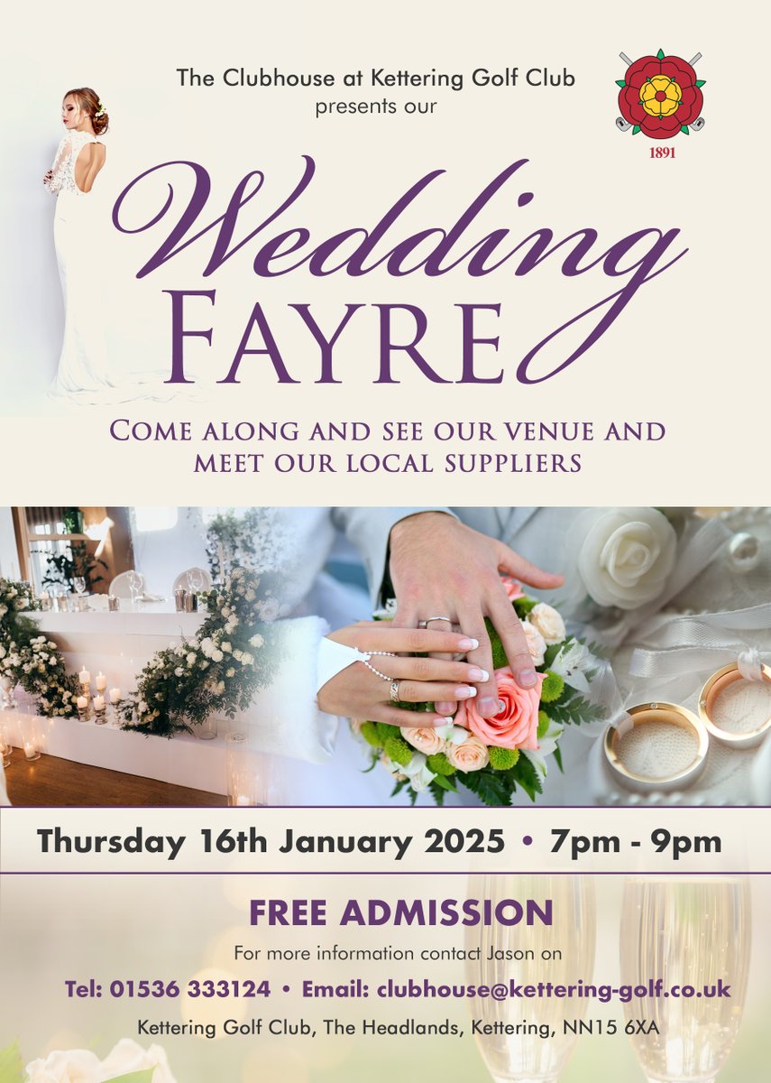 Calling all newly Engaged couples. Definitely worth a visit to The Clubhouse at Kettering Golf Club this Thursday Evening.🥰