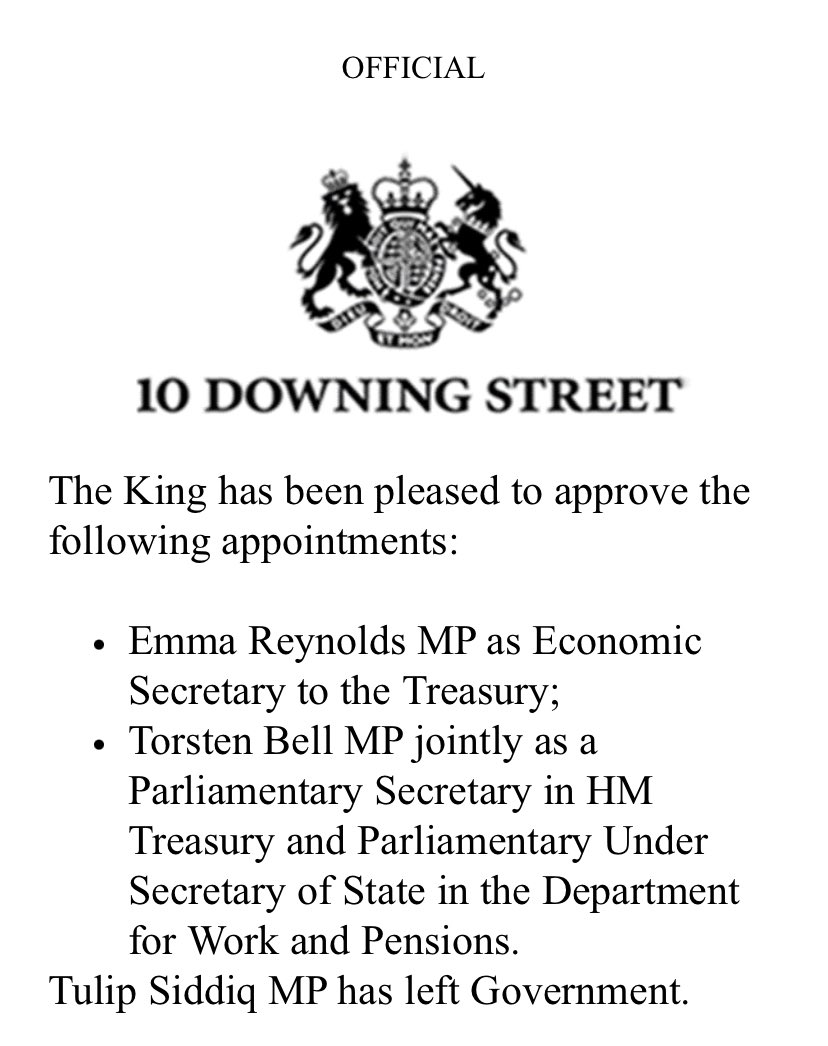 JAHeale's tweet image. Tulip Siddiq wins the 2025 ministerial sack race. 

Retread Emma Reynolds takes her Treasury role with ever-online 2024 new boy Torsten Bell earning promotion too.