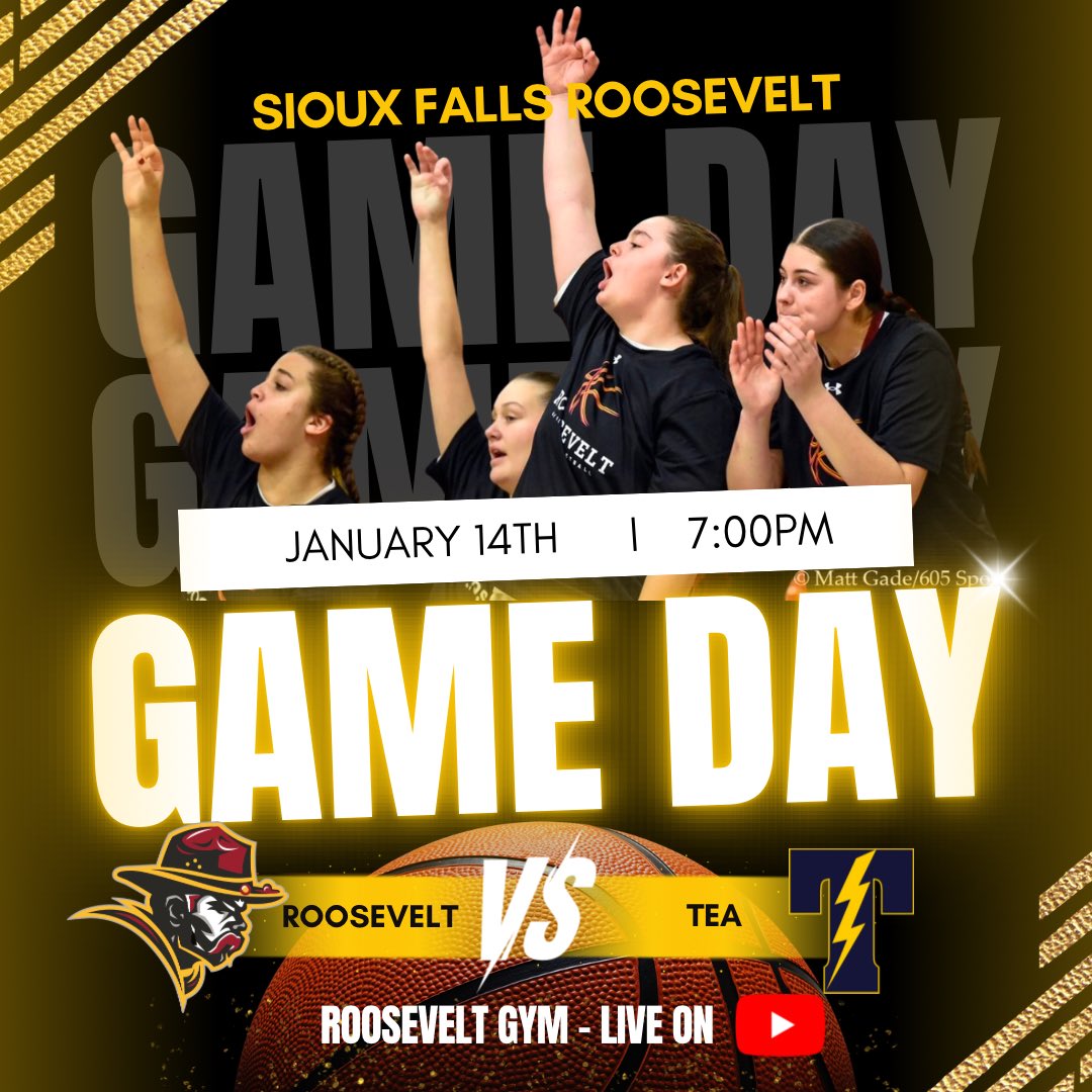 📣📣It’s Game Day📣📣

The Lady Riders stay home to take on the Lady Titans of <a href="/TeaGbb/">TeaGBB</a> 

📍- Roosevelt High Gym  

⌚️ - 7:00 PM CST Varsity Tip Off 

📺 - YouTube - youtube.com/@roosevelthigh…