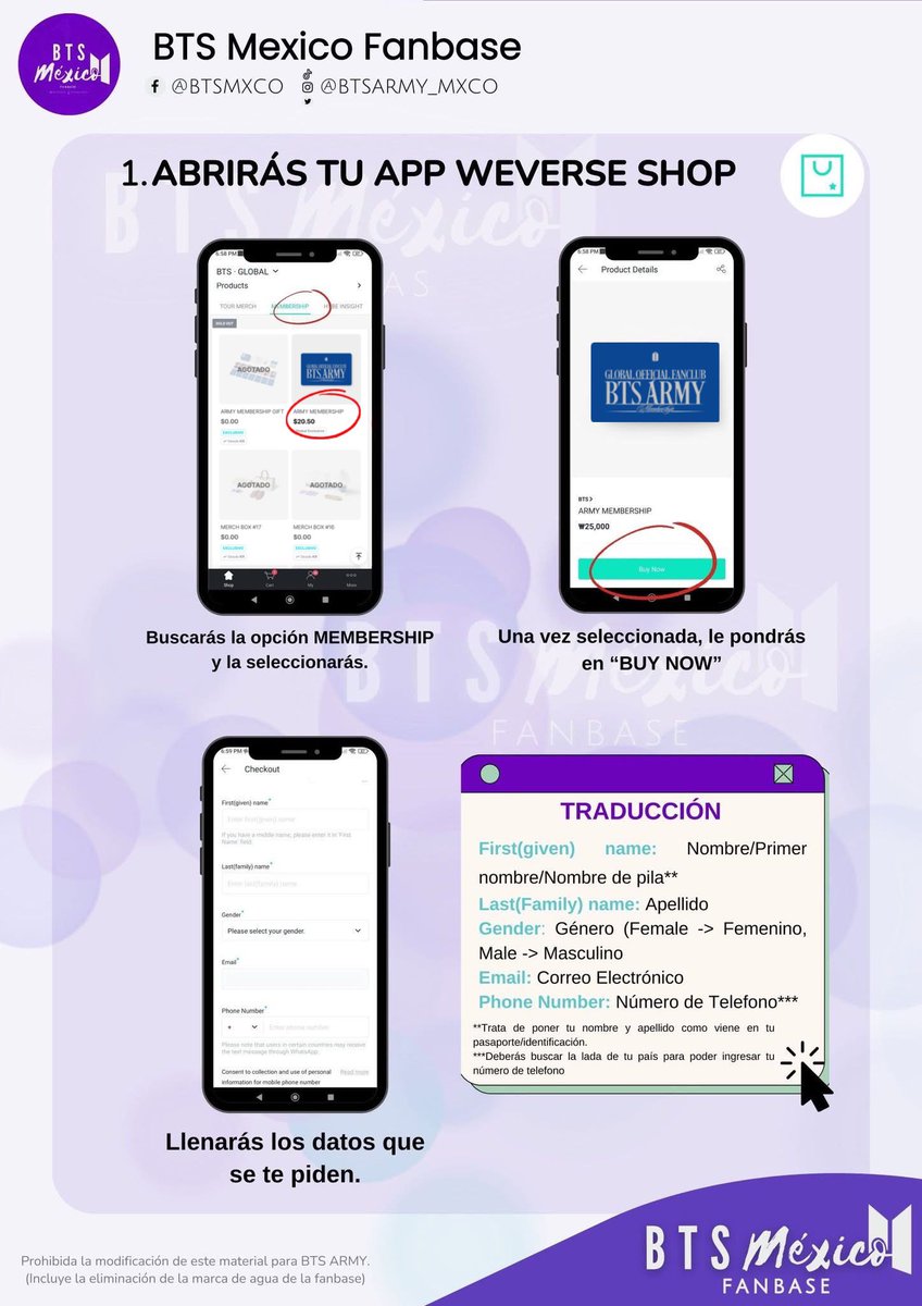 BTSARMY_MXCO's tweet photo. ℹ️INFORMACIÓN NECESARIA PARA LA COMPRA DE BOLETOS.

¿CÓMO COMPRAR LA ARMY MEMBERSHIP? Te dejamos esta información.

Espero les sirva 🌟 ¡Guardenla muy bien! 
De todas formas trataremos de compartirlo cada semana para que no la pierdan, ¿vale?

#BTSARMY_MXCO https://t.co/ZrJgw06xSo