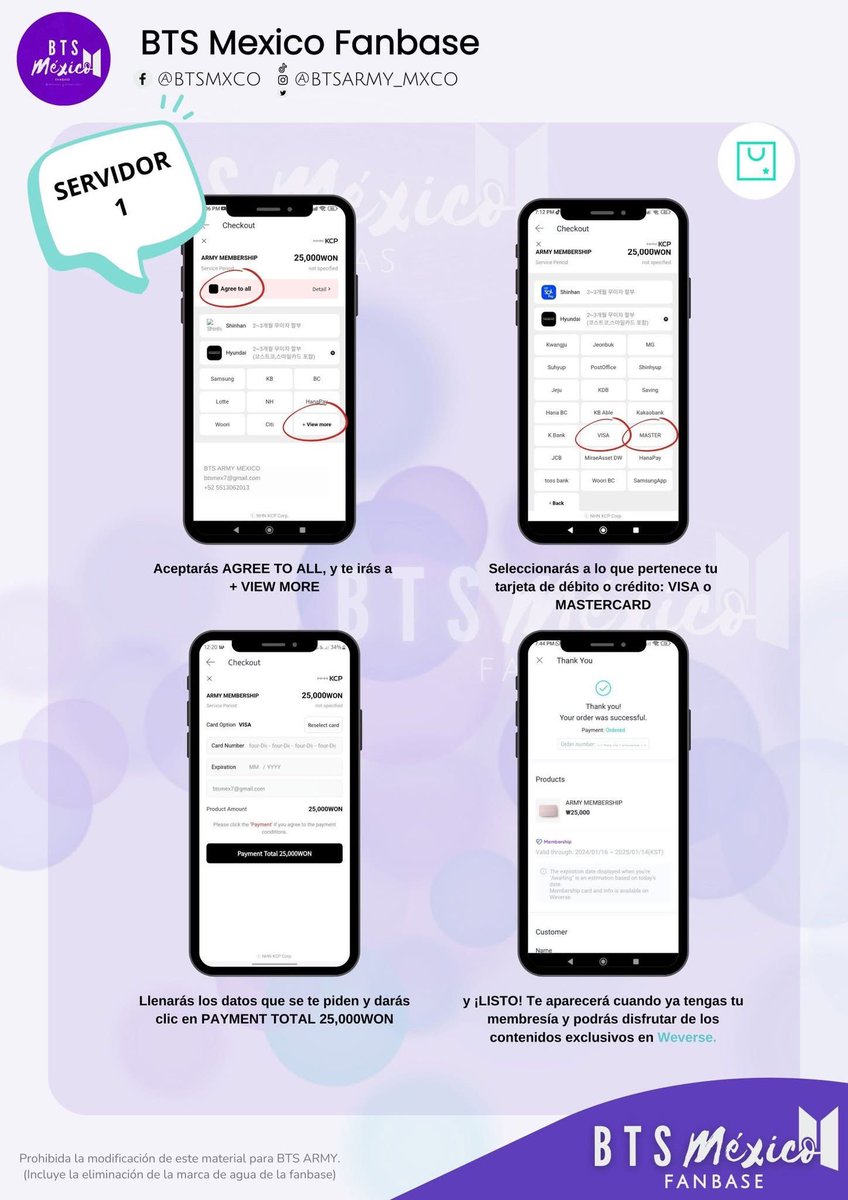 BTSARMY_MXCO's tweet photo. ℹ️INFORMACIÓN NECESARIA PARA LA COMPRA DE BOLETOS.

¿CÓMO COMPRAR LA ARMY MEMBERSHIP? Te dejamos esta información.

Espero les sirva 🌟 ¡Guardenla muy bien! 
De todas formas trataremos de compartirlo cada semana para que no la pierdan, ¿vale?

#BTSARMY_MXCO https://t.co/ZrJgw06xSo