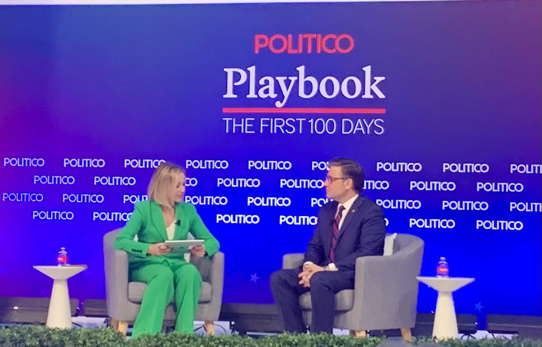 John_Zang's tweet photo. Speaker Johnson talking appropriations, debt limit, taxes, energy, disaster aid, budget reconciliation, the rules committee, and legislative strategy in the first 100 days of the 119th Congress #POLITICOPlaybook https://t.co/YJca1mYz7V