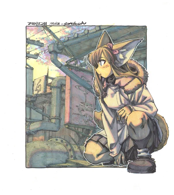 1000枚台中盤のお気に入り。#水彩 #原画 #色紙 #狐娘 #サイバーパンク #気まぐれ再掲 