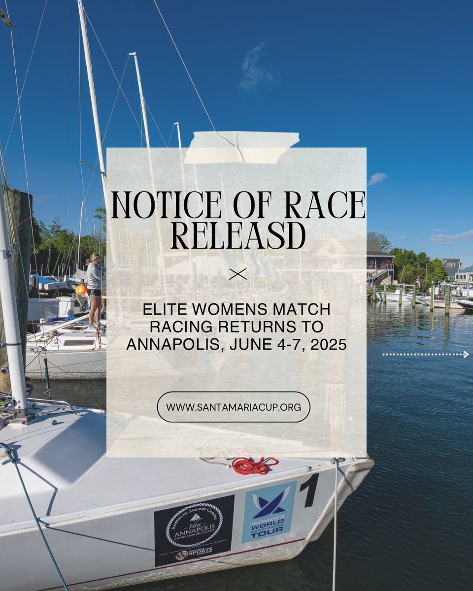 EYC_SMC's tweet photo. 📣Attention sailors! The 2025 Santa Maria Cup Notice of race is here!
⛵️Compete in one of the premier women’s match racing events.
🗓️June 4-7, 2025
📍Annapolis, MD
Submit your request by February 15 👉 https://t.co/wtCFhukErA

#santamariacup #Sailing https://t.co/VewfYvcR7u