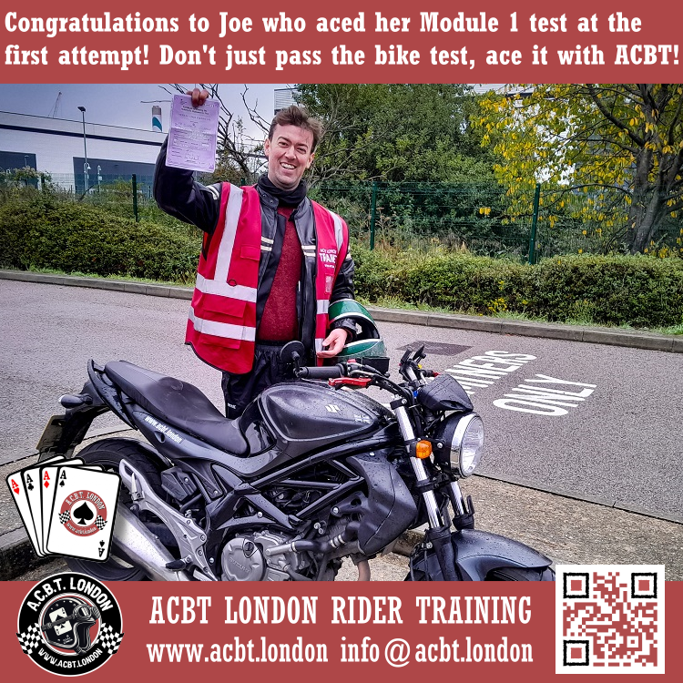 AcbtLondon's tweet photo. Congratulations to Joe who aced his Module 1 motorcycle test at the first attempt!
.
Don't just pass the #biketest ... Ace it with ACBT! ♠
.
🌏 https://t.co/kfvgeT9rBE ☎️ 0208 331 1103
.
In fact, Joe passed both Mod 1 and Mod 2 at the first attempt!
.
#motorbike #motorcycle #bikerlife #newbiker #londonbiker #DAS #learntorideamotorbike #motorbikeschool #motorcycleinstructor #motorcycleschool #whatareyouwaitingfor #trainingbike #motorbikelessons #blackheath #greenwich #kidbrooke #charlton #southeastlondon #motorbiketest #biketest #bigbikelicence #alicence #motorbikelicence #fulllicence #acbtlondon #happybiker #directaccess #passfirsttime
