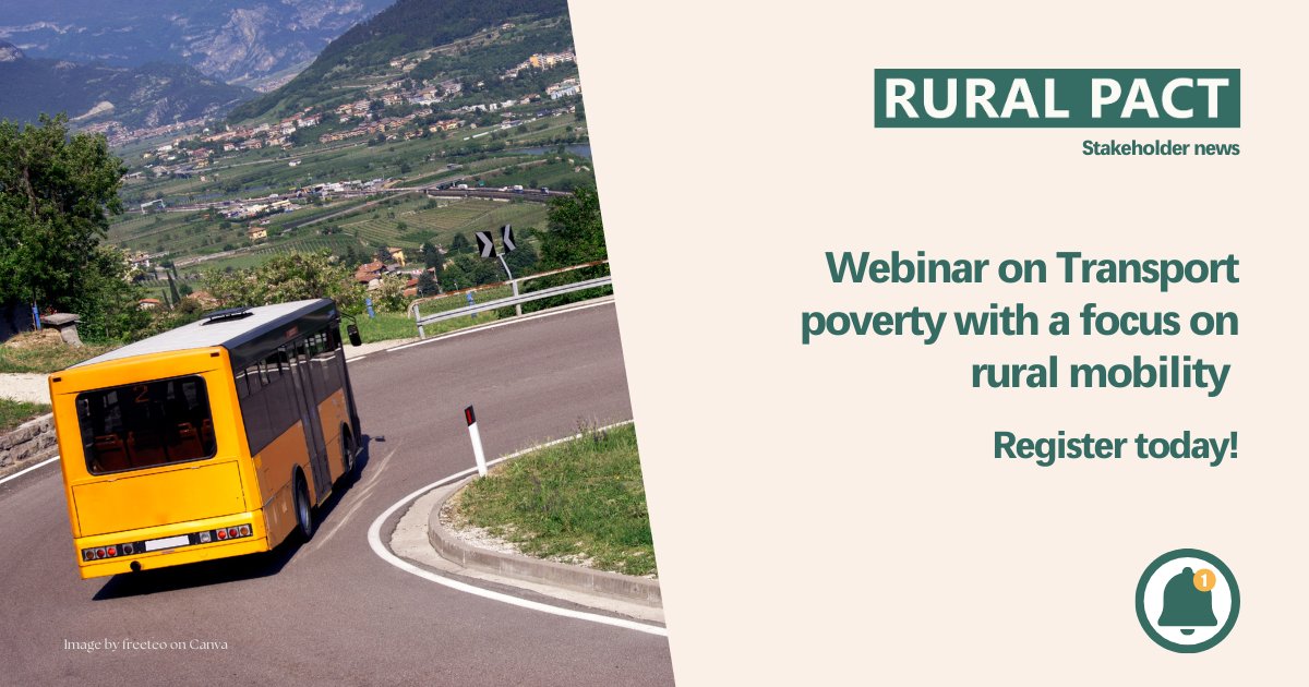 Join the webinar on 'Transport poverty' to discuss research findings &amp; policy recommendations to ensure a just transition toward climate neutrality &amp; a better quality of life in the affected communities: bit.ly/42hsgF5

#RuralVisionEU #RuralPact