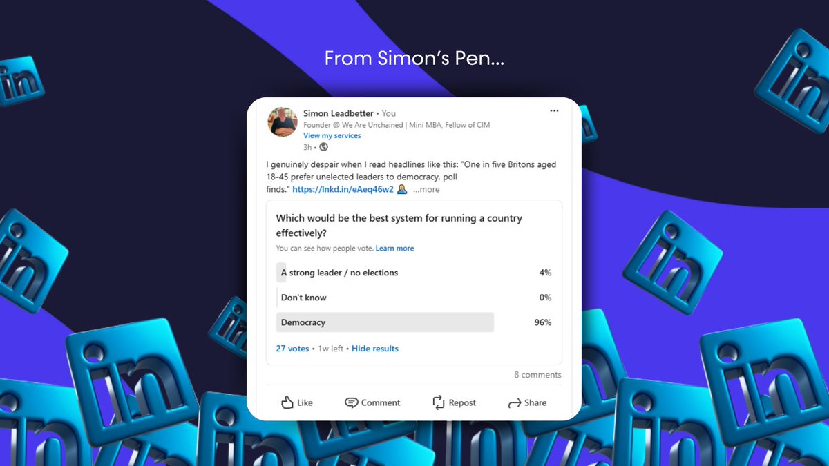 weare_unchained's tweet image. I genuinely despair when I read headlines like this: "One in five Britons aged 18-45 prefer unelected leaders to democracy, poll finds." hubs.li/Q032syLB0 🤦🏼‍♂️

LINK TO FULL POST: hubs.li/Q032syMw0

#democracy #unchainedsocial #unchainedfriday