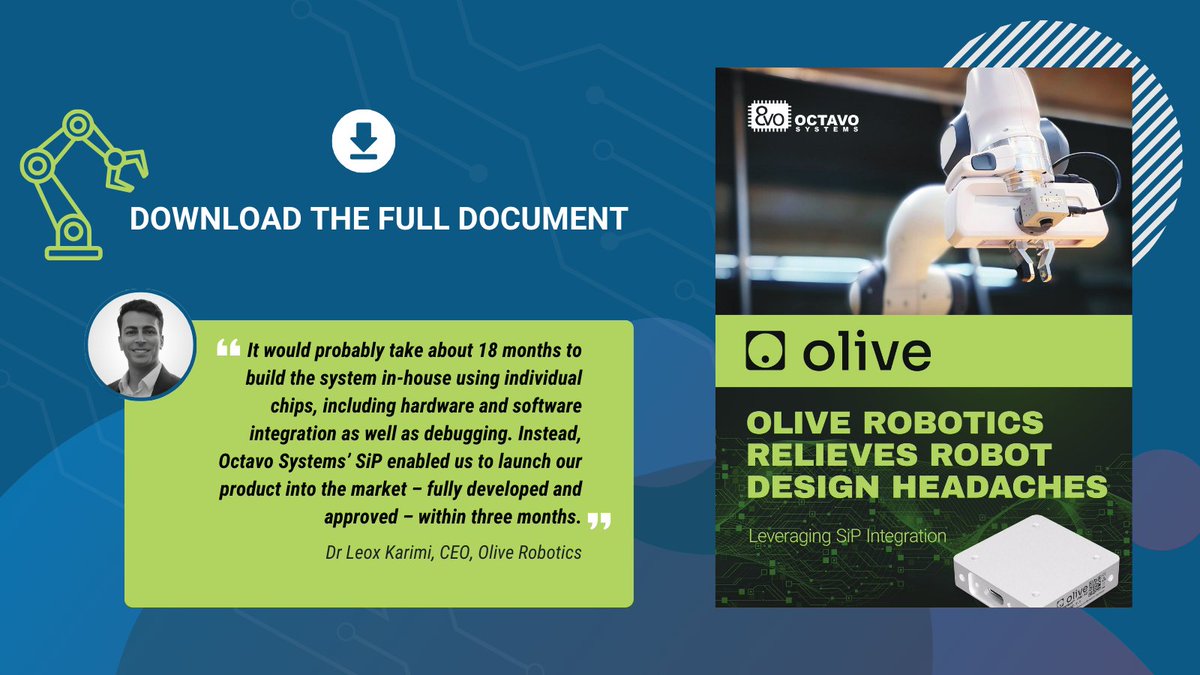 Octavo Systems (@octavosystems) on Twitter photo 🤖 Working with <a href="/OliveRobotics/">Olive Robotics</a>, our OSD32MP15 Open Robotics #ROS2 created a breakthrough:
#ROS-native sensor module with AI, packed into just 3x3cm!
Get the case study ⬇️
hubs.la/Q032thWn0
#Robotics #STPartnerProgram #STAuthorizedPartner #SiP #EmbeddedSystems #Innovation 🤖 Working with <a href="/OliveRobotics/">Olive Robotics</a>, our OSD32MP15 Open Robotics #ROS2 created a breakthrough:
#ROS-native sensor module with AI, packed into just 3x3cm!
Get the case study ⬇️
hubs.la/Q032thWn0
#Robotics #STPartnerProgram #STAuthorizedPartner #SiP #EmbeddedSystems #Innovation