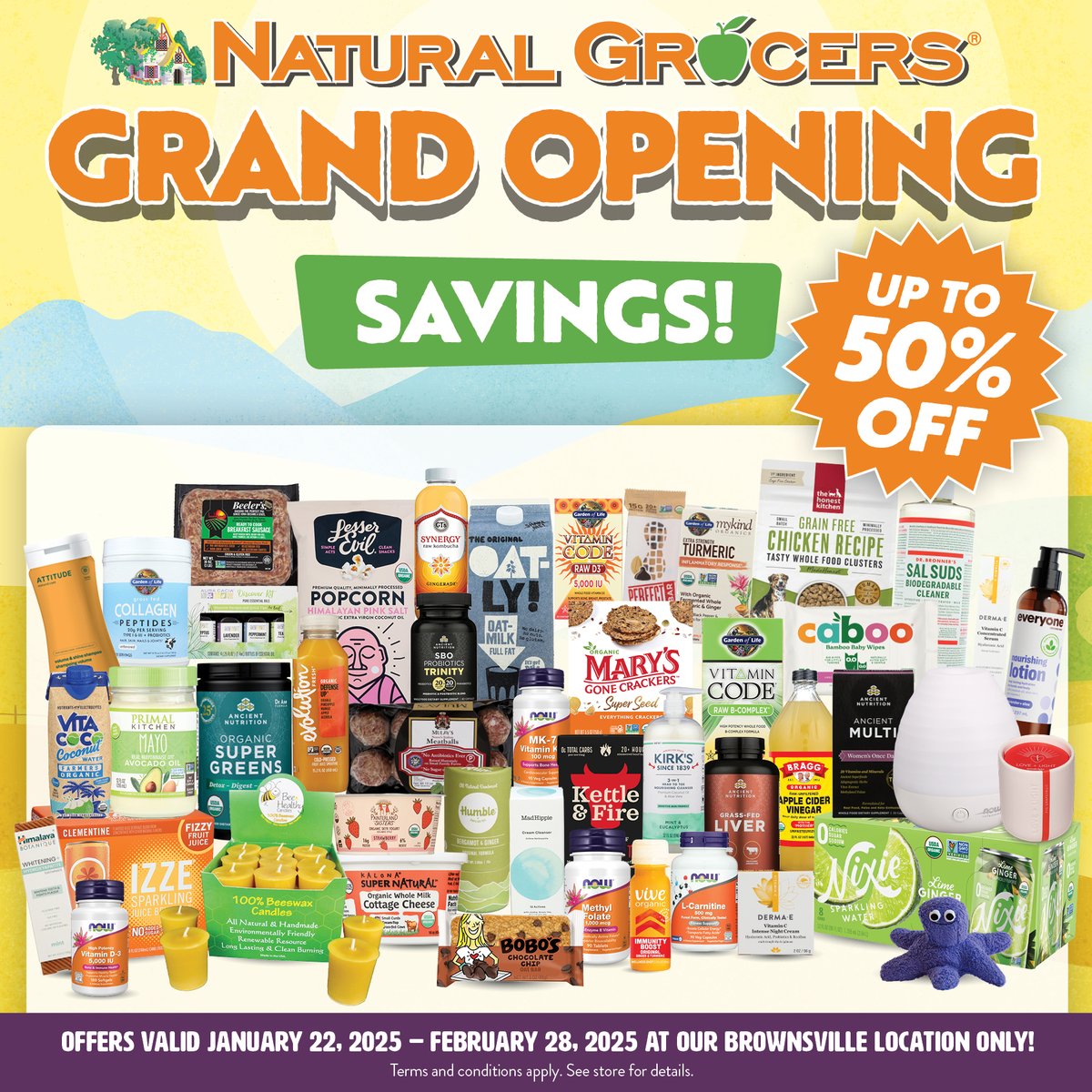#MemberMessage Join the fun at Natural Grocers’ Grand Opening Celebration on January 22, 2025! Giveaways, free samples, discounts, sweepstakes &amp; more! #naturalgrocers 

🌐 ow.ly/Tfq750UGalg