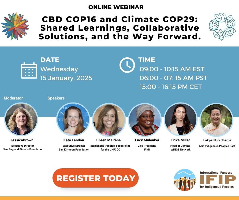 AlinaHangma's tweet photo. What were achievements from last year's COPs for Indigenous Peoples and how do we move forward from here? Join us for a conversation. 
📅 Date: Wednesday, 15 January 2025
⏰ Time: 9:00-10:15 AM EST | 6:00-7:15 AM PST | 15:00-16:15 CET
📍 Register today: https://t.co/Ai4KYBNUKx https://t.co/0TjFGUVbZI
