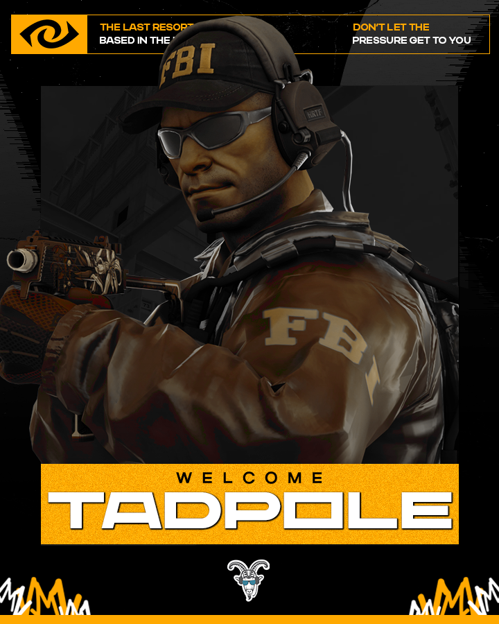 Locked in and ready to go 🔒

We're delighted to announce that <a href="/TadpoleCS/">Kirk</a> will be joining TLR as the final addition to the TLR CS2 Roster. 

We can't wait to watch the team in their first ESEA game of the season later this week!

Welcome to TLR 🧡