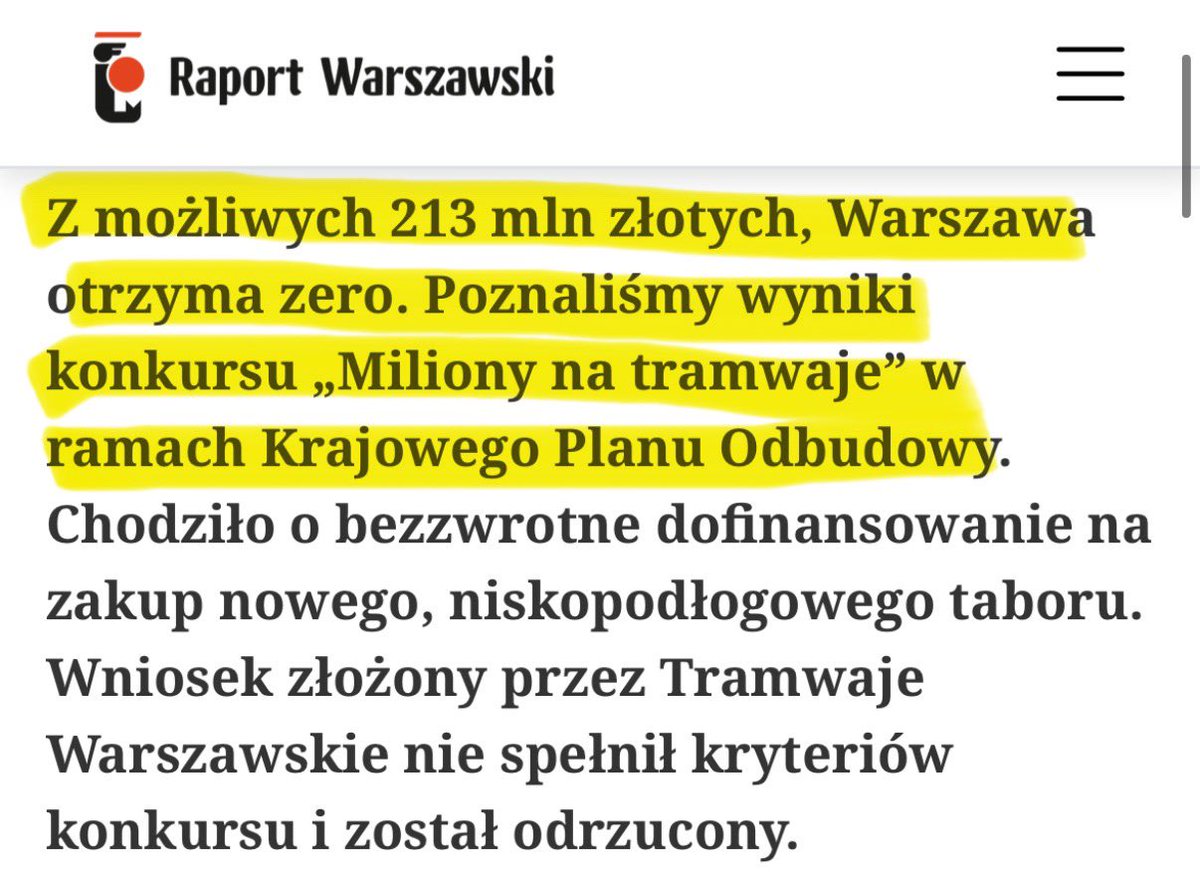 DamAKowalczyk's tweet photo. Warszawa dostanie całe okrągłe 0 złotych w ramach KPO na zakup nowych tramwajów!

Powód? 

Wadliwie wypełniony wniosek! 

Poprawnie wnioski złożyli Poznań, Bydgoszcz, Wrocław i Kraków 🙃 https://t.co/H7mgMbyQey