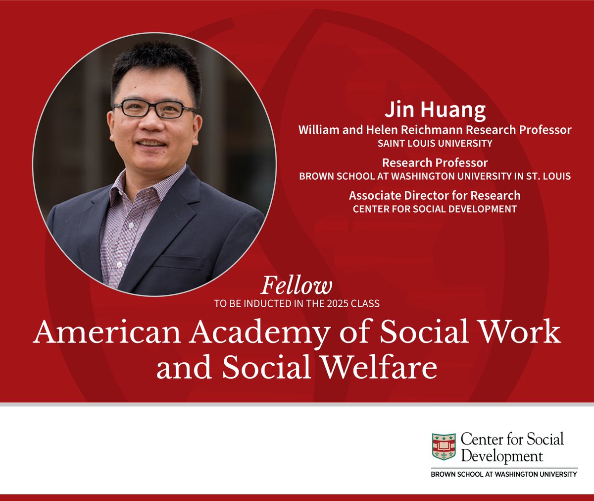 csdwustl's tweet photo. Congratulations to CSD’s Jin Huang (#SLU, #WashU), who will be inducted into the American Academy of Social Work & Social Welfare in a ceremony at #SSWR2025.
More about Dr. Huang: https://t.co/8JqHIiTZNW
#AASWSW #SocialWorkResearch #FinancialSocialWork #FinancialCapability https://t.co/jBikueqcwF