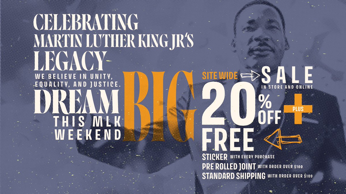 Healingbyhemp's tweet photo. HAPPY MARTIN LUTHER KING JR. DAY! - We’re offering 20% off site wide, plus: ✨ A free pre-rolled joint and standard shipping on orders over $100.
Don’t miss this limited-time sale from January 18th to January 20th, 2025. 
#MLKDaySale #CelebrateMLK #HempSavings https://t.co/M9dPcrMlaH