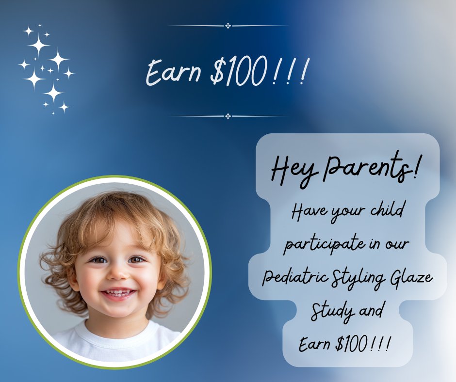 CPTLabs's tweet photo. Pediatric Styling Glaze

Compensation: $100

Males &amp; Females

Ages: 1-6 years

Dates &amp; Times:

Wed. 1/15/25 (approx. 20 min)

Wed. 2/12/25 (approx. 20 min)

Study Times: 3:00pm – 5:30pm

Call now at: 973-435-7527

#cptlabs #cptc #cpt #joinus #producttesting #pediatric #earnmore https://t.co/I309MQqjCm