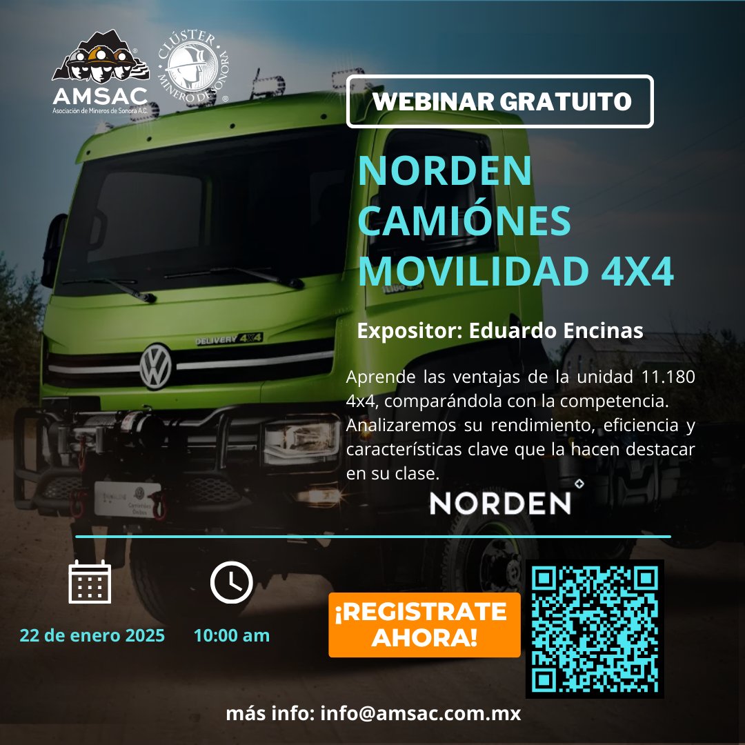 🛠 ¡Únete a nuestro próximo Webinar: Norden Camiónes Movilidad 4x4
🗓 Miércoles 22 de enero
🕚 10:00 AM (hora Hermosillo)
🎤 Impartido por: Eduardo Encinas
📚Aprende las ventajas de la unidad 11.180 4x4
🔗Liga de registro Zoom: us06web.zoom.us/meeting/regist…