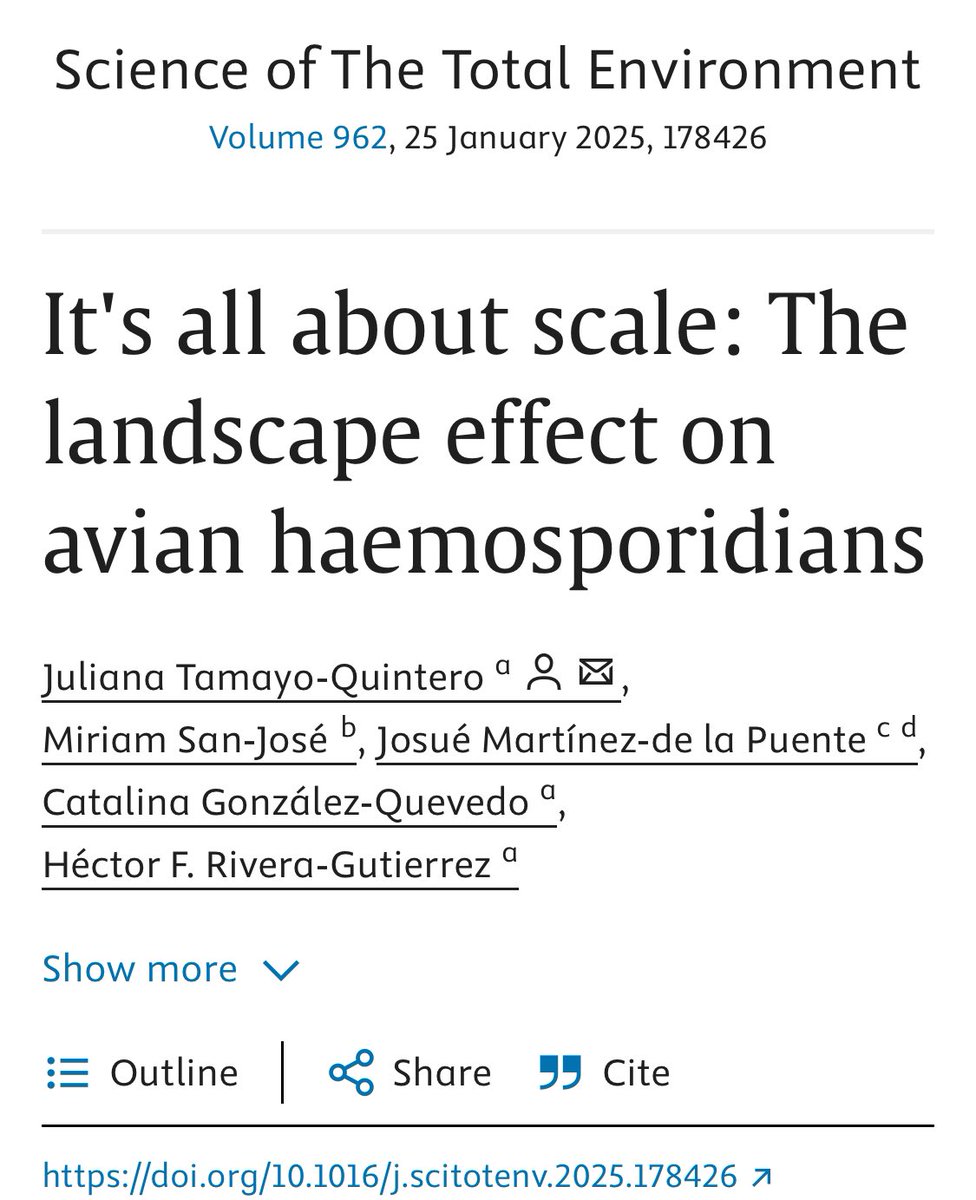 Nueva publicación liderada por el equipo <a href="/EcoevUdea/">Ecoev-UdeA</a> , en la que he tenido el placer de participar, sobre los factores ambientales que determinan la infección por parásitos de la malaria aviar en aves de Colombia. Felicidades por un magnífico trabajo <a href="/Juliana45482352/">Juliana Tamayo</a> !