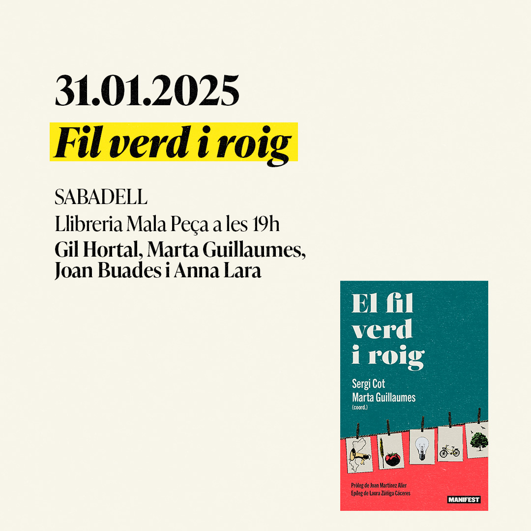📚 El fil verd i roig a SABADELL

🗓️ Divendres 31 de gener
Amb Gil Hortal, <a href="/martaguillaumes/">Marta Guillaumes</a>, @adrar09 i <a href="/nitry/">Anna</a>

📌 <a href="/MP_llibreria/">Mala Peça Llibreria</a>