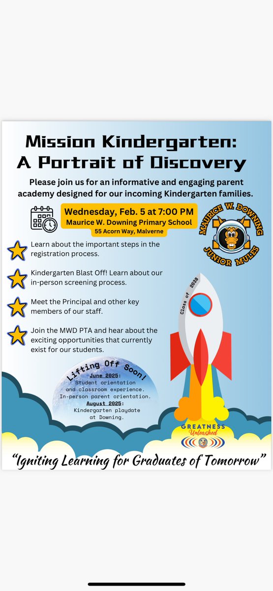 MWDPrimarySchool (@mwdprimary) on Twitter photo Join us for an incoming Kindergarten Parent Academy at Downing on February 5th at 7PM 💙🧡 <a href="/MalverneUFSD/">Malverne UFSD</a> <a href="/ViewMALVERNE/">MALVERNEHumanities</a> <a href="/supt4kids/">Lorna R. Lewis</a> Join us for an incoming Kindergarten Parent Academy at Downing on February 5th at 7PM 💙🧡 <a href="/MalverneUFSD/">Malverne UFSD</a> <a href="/ViewMALVERNE/">MALVERNEHumanities</a> <a href="/supt4kids/">Lorna R. Lewis</a>
