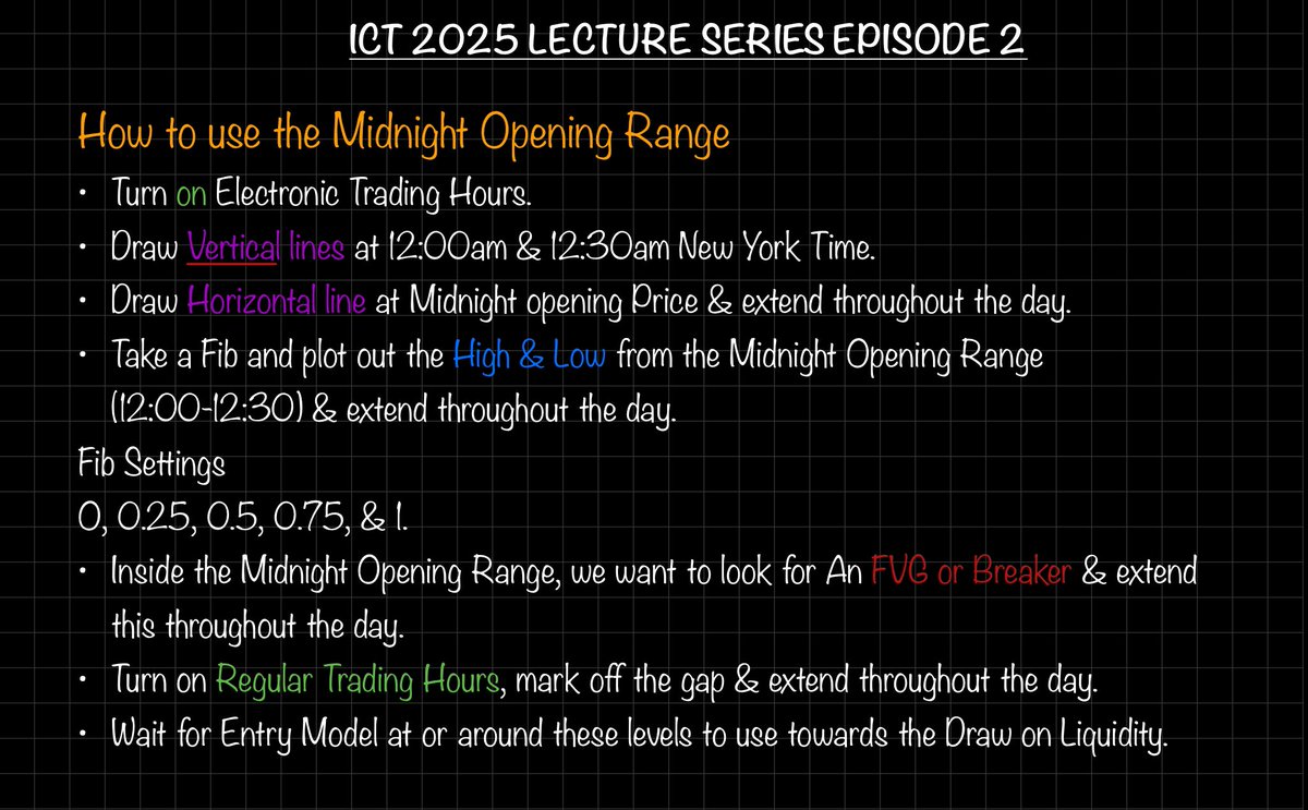 NickDoesFutures's tweet photo. ICT 2025 LECTURE SERIES  

How To Use The Midnight Opening Range

Episode 2 Notes

🧵🧵🧵 https://t.co/ELK7eYiQdb