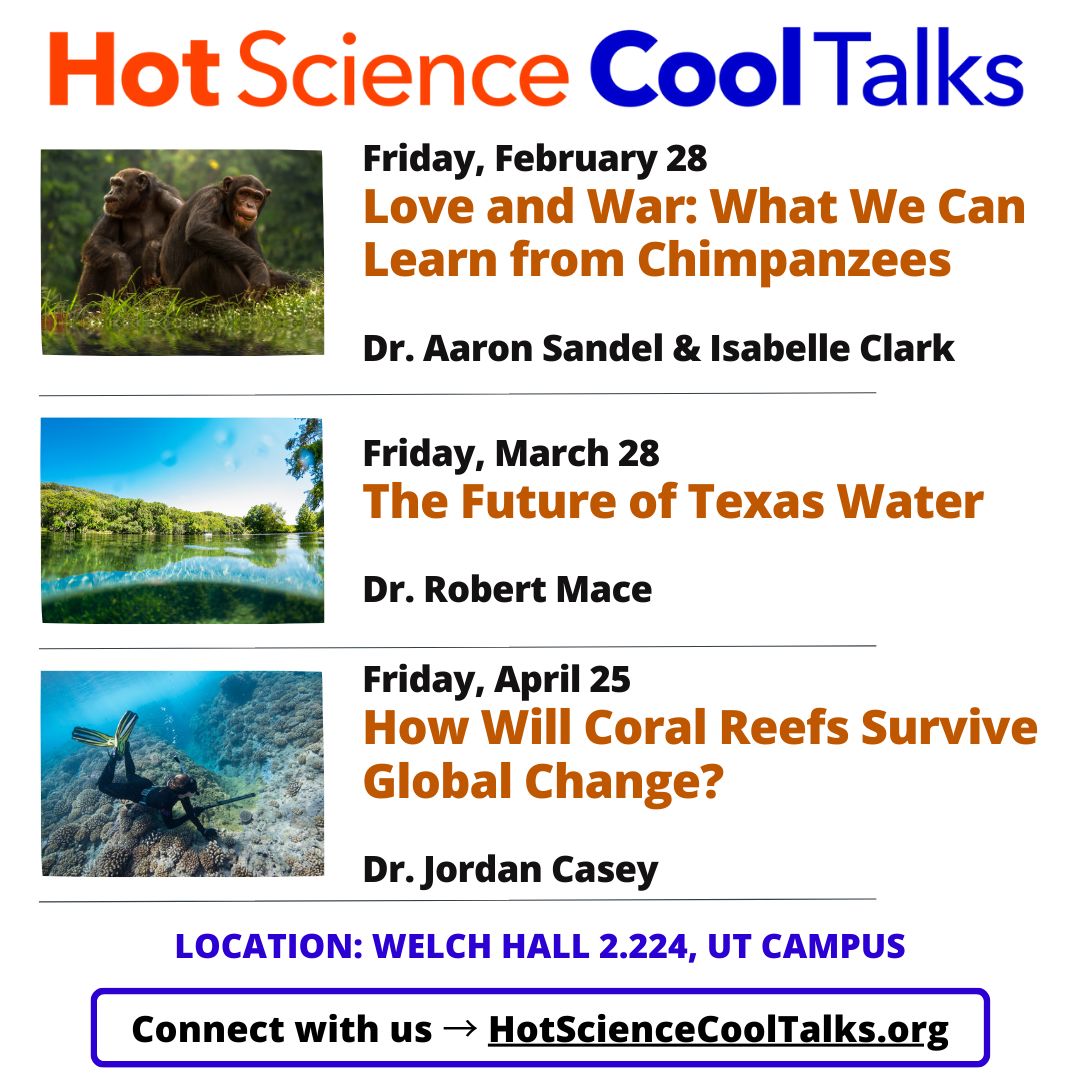 SAVE THE DATE for Hot Science - Cool Talks. The free events feature interactive hands-on activities related to the evening's topic starting at 5:30 p.m., followed by an exciting talk and Q&amp;A at 7 p.m. Registration open 3 weeks before.