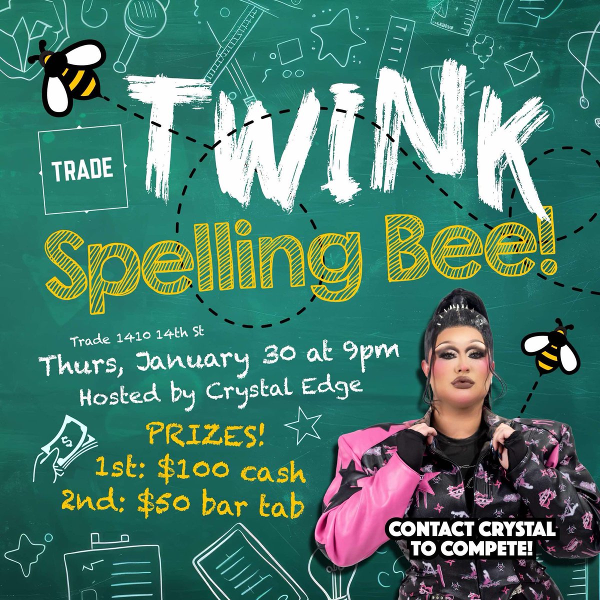 I’m all about community outreach and education and no group needs help more than the twinks. JANUARY 30TH! I’m hosting a twink spelling bee at <a href="/tradebardc/">TRADE</a>. DM me if you want to compete