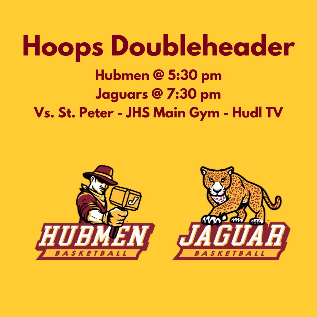 JordanSchoolsAD's tweet photo. Catch both @HubmenHoops and @JagsGBB tonight at home against St. Peter! The Hubmen tip off at 5:30 with the Jags to follow at 7:30. #JordanPRIDE https://t.co/WP6z3HfU6v