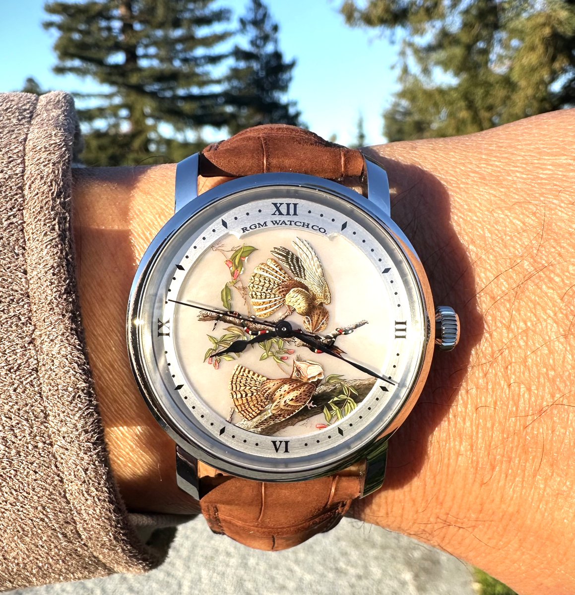 RGMWatchCompany's tweet photo. Thank you Henry for sharing this awesome picture of your new RGM Model 25 "Birds of America" 
#rgmwatchco #rgmwatches #rgmwatch #watch #watches #wristwatch #wristwatches #watchmaking #watchmaker #independentwatchmaking #independentwatchmaker #handpainteddial #motherofpearldial https://t.co/5ErEUo4Cx0