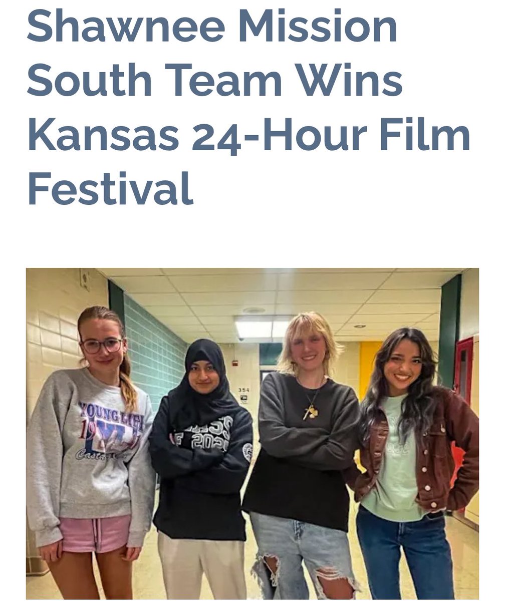 Dr. Todd Dain (@smsouthtdain) on Twitter photo Congratulations to our <a href="/southksms/">South KSMS</a> students Elli Kirsch, Manahil Fatima, Maia Chhatriwalla, and Ally Kempf for winning the Kansas 24-Hour Film Festival🏆‼️ smsd.org/about/news-arc… Congratulations to our <a href="/southksms/">South KSMS</a> students Elli Kirsch, Manahil Fatima, Maia Chhatriwalla, and Ally Kempf for winning the Kansas 24-Hour Film Festival🏆‼️ smsd.org/about/news-arc…