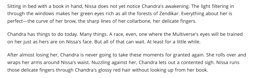 stevenjordan85's tweet photo. Just a reminder to any remaining gruulfriends deniers, Chandra has been having gay thoughts about Nissa's hands and eyes since 2016.

* 1st screenshot is from "Zendikar Resurgent" (2016)
* 2nd is from today https://t.co/vEDhO5H5I5