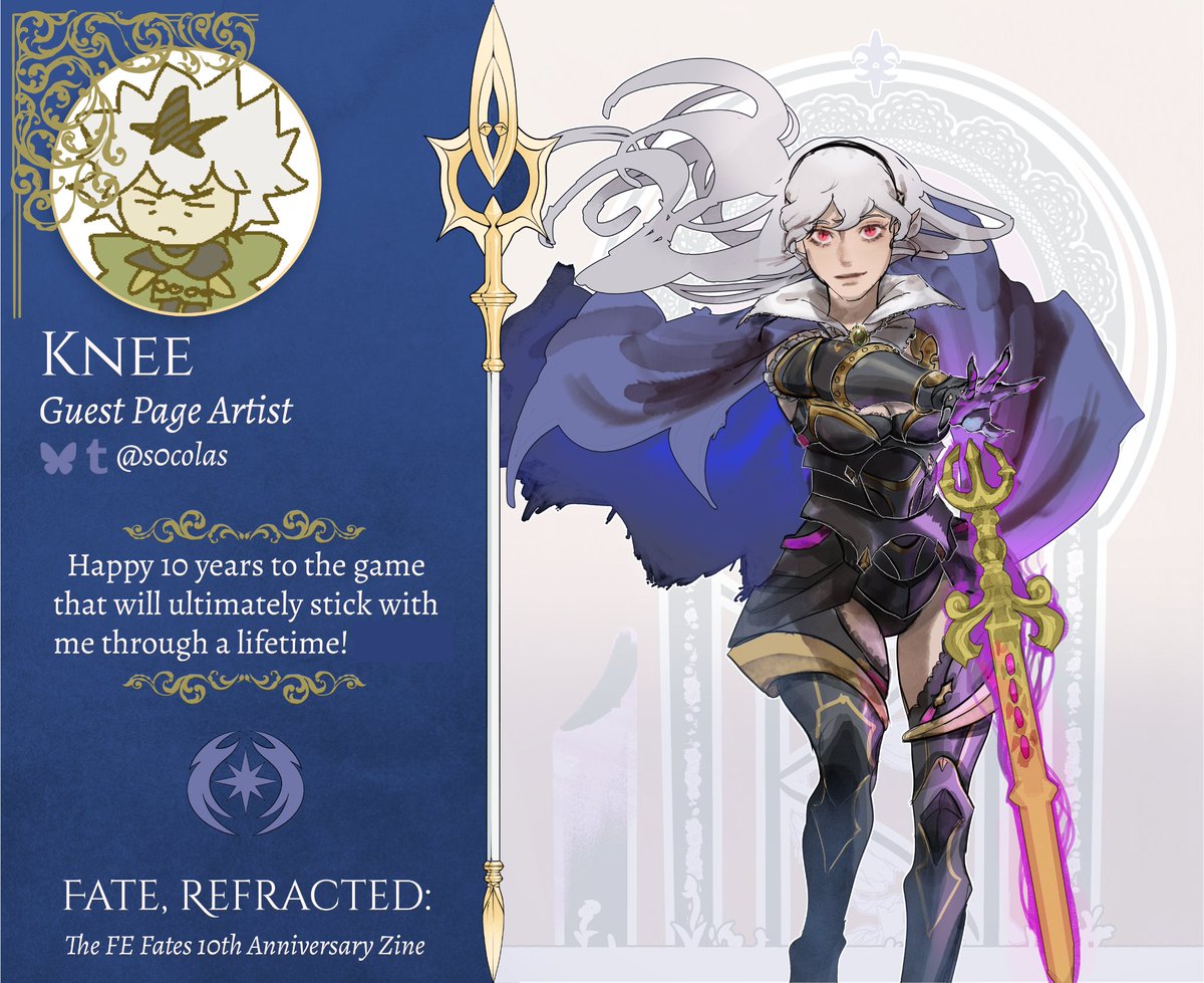 Fate, Refracted @ CREATION PERIOD! (@fefateszine) on Twitter photo Acceptances are coming this evening! While you wait, consider joining us in welcoming the last (but not least!) in our lineup of guest artists <a href="/s0colas/">s0colas elsewhere 🍉</a>! Knee's favorite Fates character is Shura. Acceptances are coming this evening! While you wait, consider joining us in welcoming the last (but not least!) in our lineup of guest artists <a href="/s0colas/">s0colas elsewhere 🍉</a>! Knee's favorite Fates character is Shura.