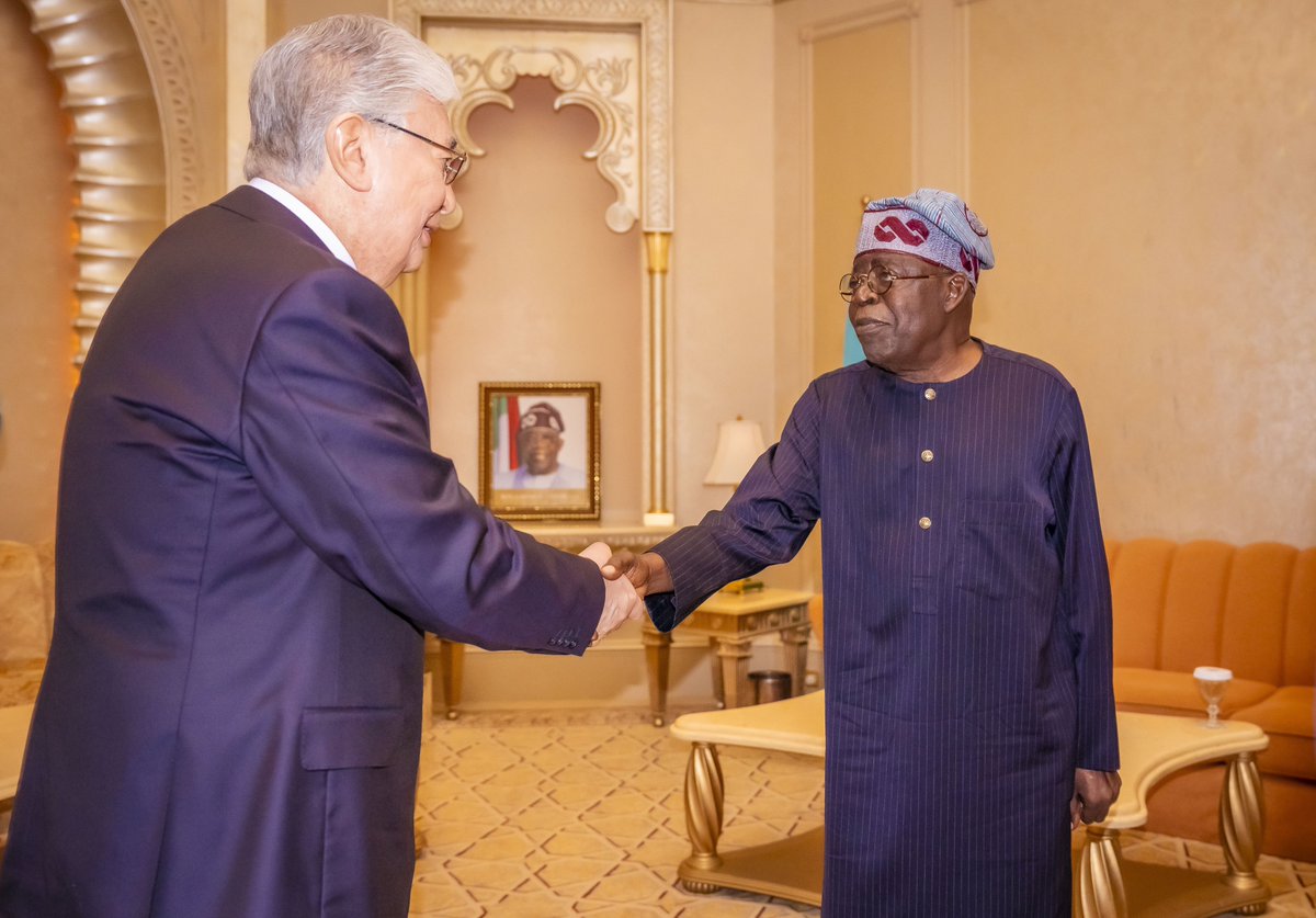 officialABAT's tweet photo. I met with President Kassym-Jomart Tokayev of Kazakhstan in Abu Dhabi today to explore new opportunities for expanding bilateral relations between Nigeria and Kazakhstan. https://t.co/DhwGjXX4Ht