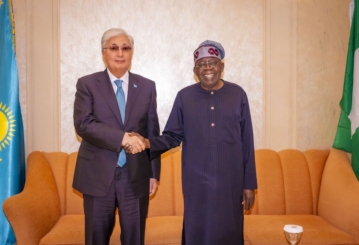 officialABAT's tweet photo. I met with President Kassym-Jomart Tokayev of Kazakhstan in Abu Dhabi today to explore new opportunities for expanding bilateral relations between Nigeria and Kazakhstan. https://t.co/DhwGjXX4Ht