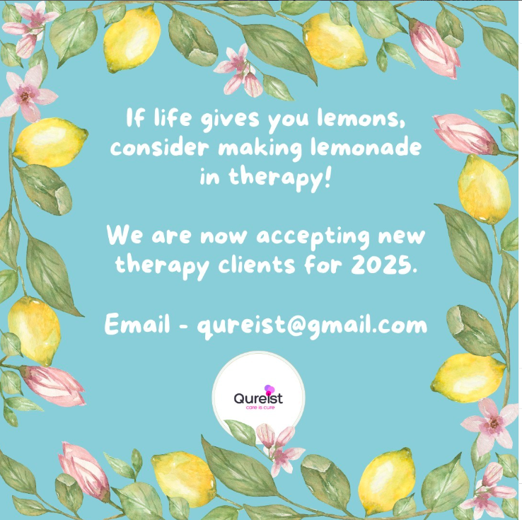 qureist's tweet photo. And we are back!

We are open and accepting new therapy clients.

If starting therapy is on your bucket list for 2025, feel free to drop us an email -
qureist@gmail.com

#mentalhealthcommunity https://t.co/94kS7hhu9Z