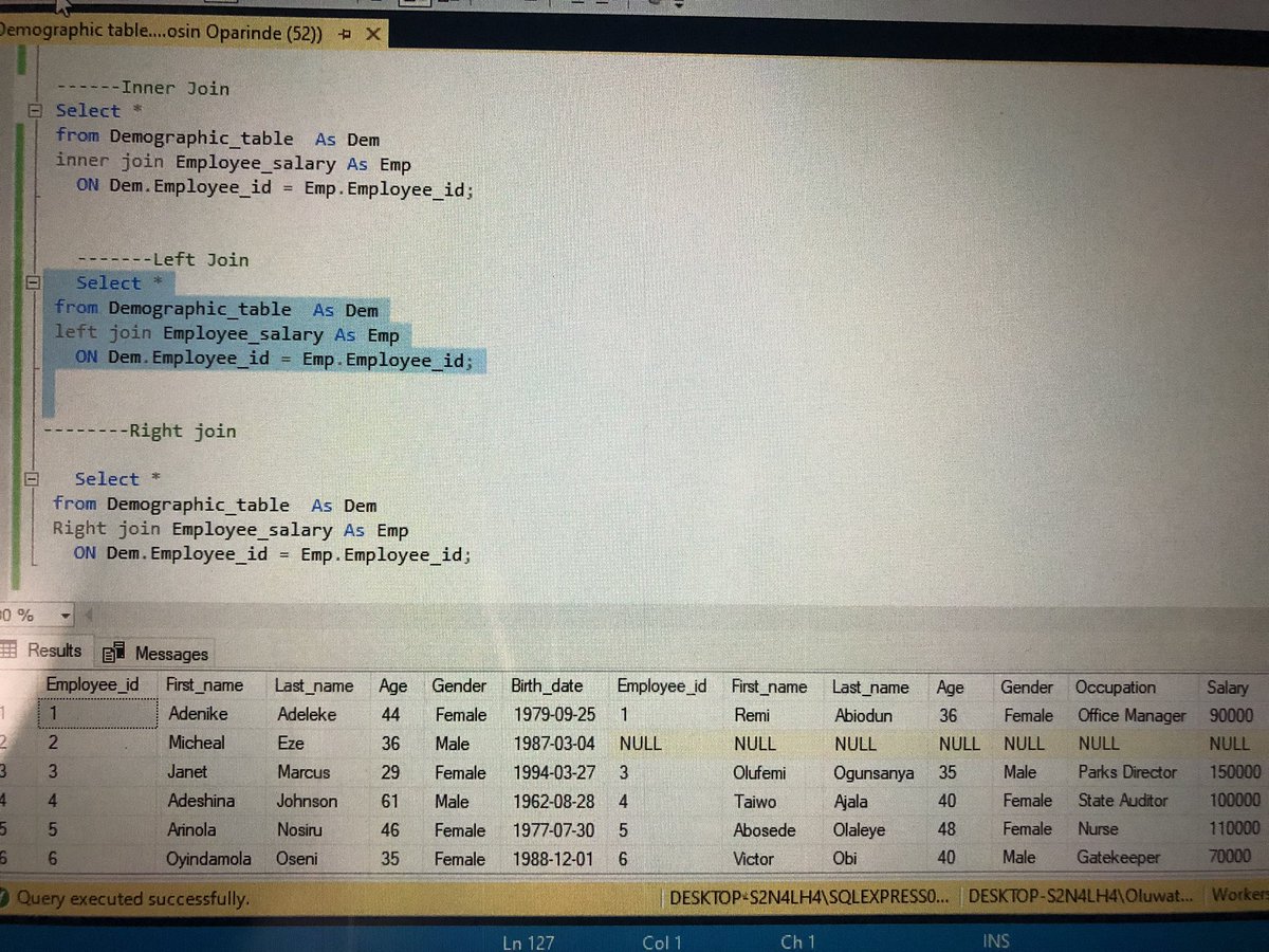 Imoleayo1182245's tweet image. Day 2/15 of SQL🧑‍💻Data challenge with DAH

I learnt the SQL Joins

( Inner join, right join and left join)

@Ayoogunlola 
#15daysofconsistencywithDah 
#15daysofDatawithDah