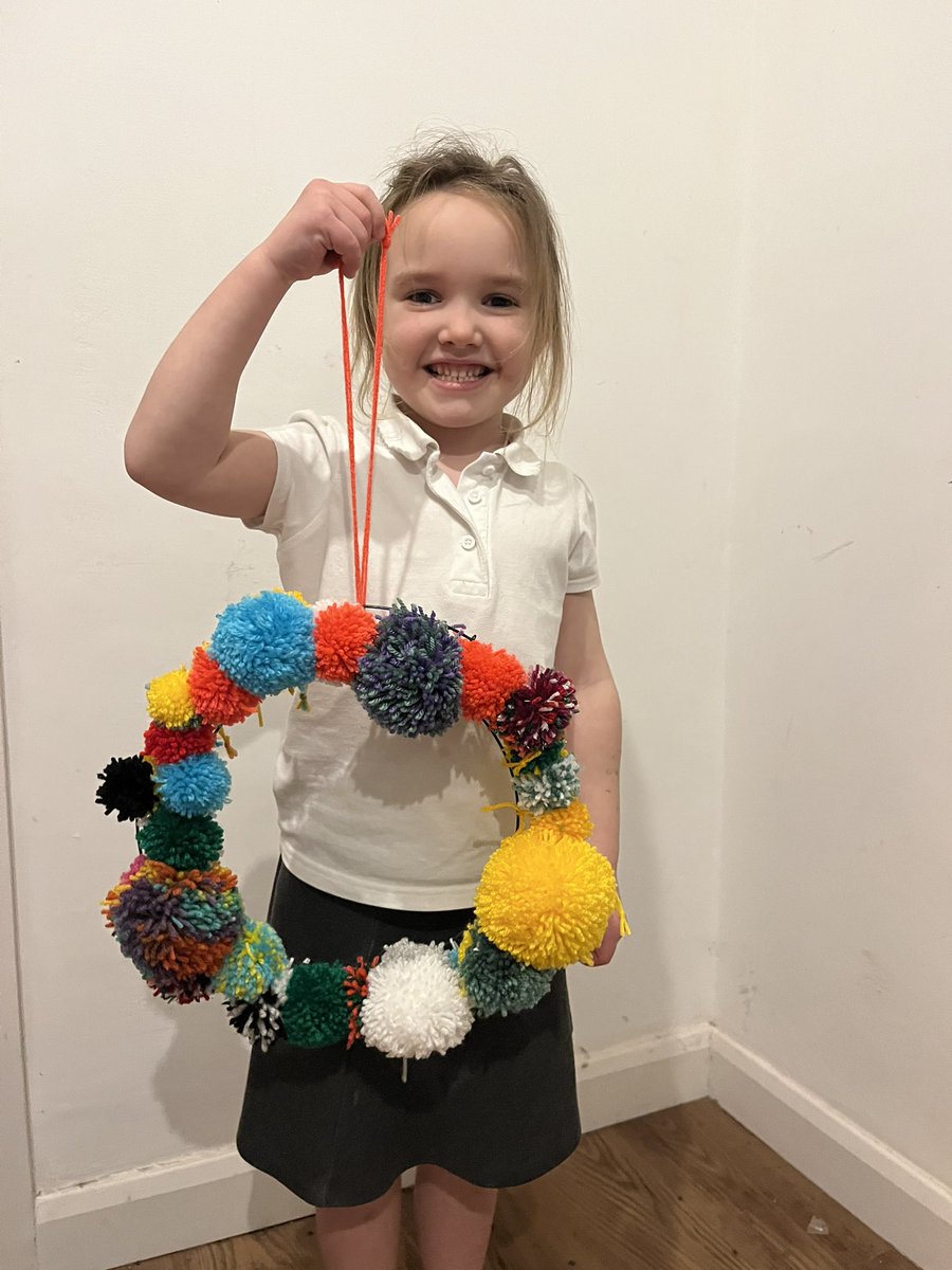Penelope has made a pom pom wreath, lots of hard work that she can’t wait to show her friends and teachers <a href="/HogarthPS/">Hogarth Primary School</a>