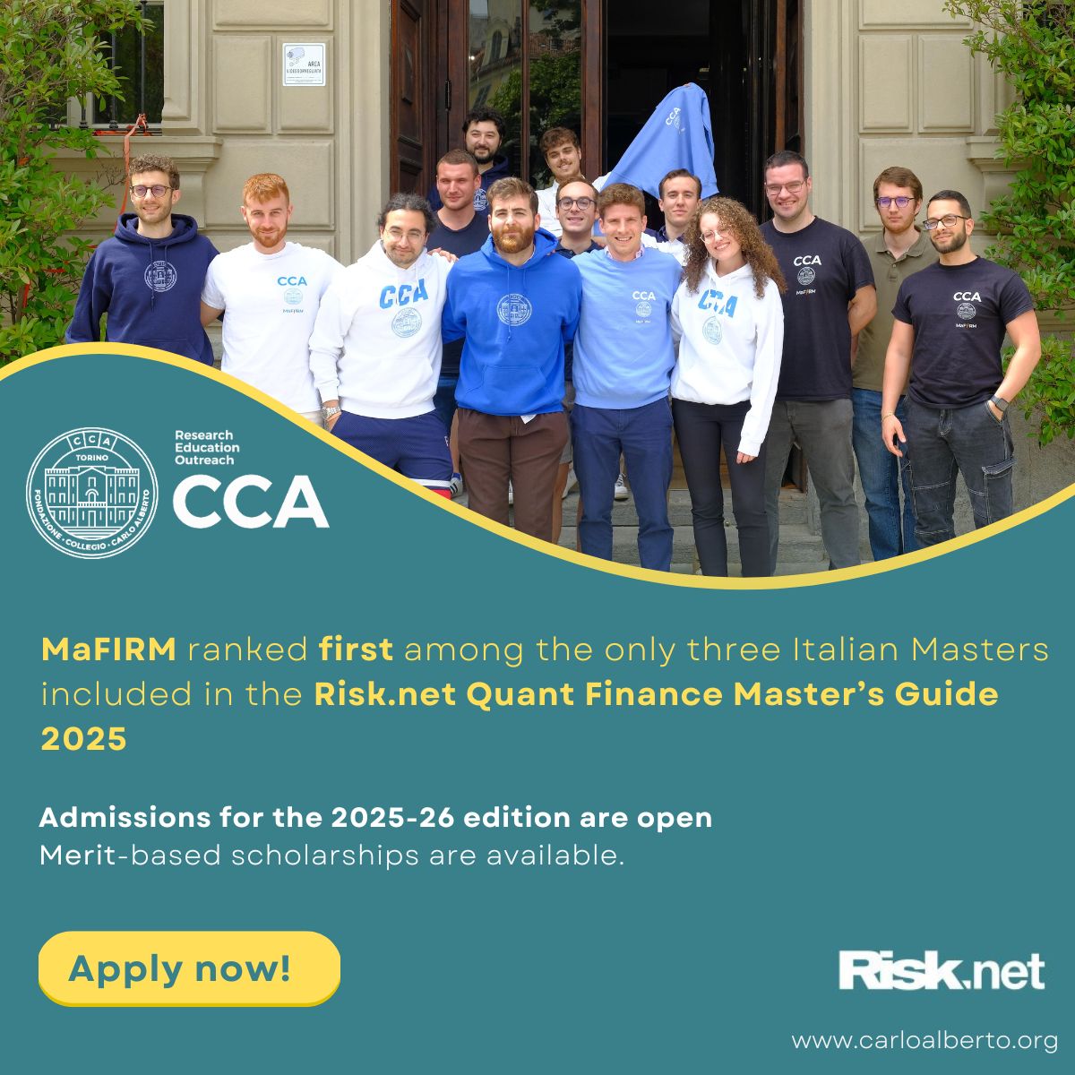 We are proud to announce that the Master in Finance, Insurance, and Risk Management (#MaFIRM) at Collegio Carlo Alberto has been featured in the Risk.net 2025 guide, highlighting the top Quantitative Finance Master’s programs worldwide! 🌍

MaFIRM is one of the 42