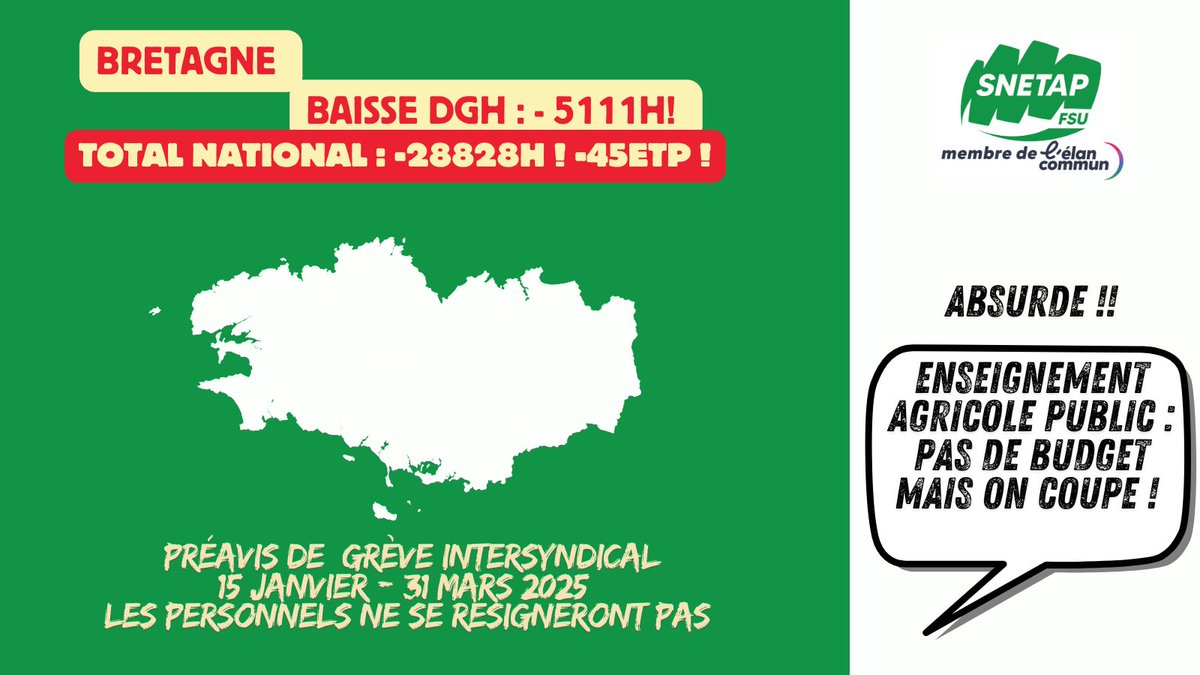 💥Comment assurer le renouvellement des générations en Agriculture en réduisant les moyens de l'#Enseignementaagricole public ?💥
🤯Absurdistan au <a href="/Agri_Gouv/">Ministère Agriculture et Souveraineté alimentaire</a>. 
Le préavis de grève <a href="/snetapfsu/">SNETAP-FSU</a> @SEA_UNSA <a href="/FOENSAGRI/">FO ENSEIGNEMENT AGRI</a> <a href="/l_elan_commun/">L'ÉLAN COMMUN</a> <a href="/AgriCgt/">CGT AGRI</a> SudRuralTerritoire 👉snetap-fsu.fr/Preavis-de-gre…