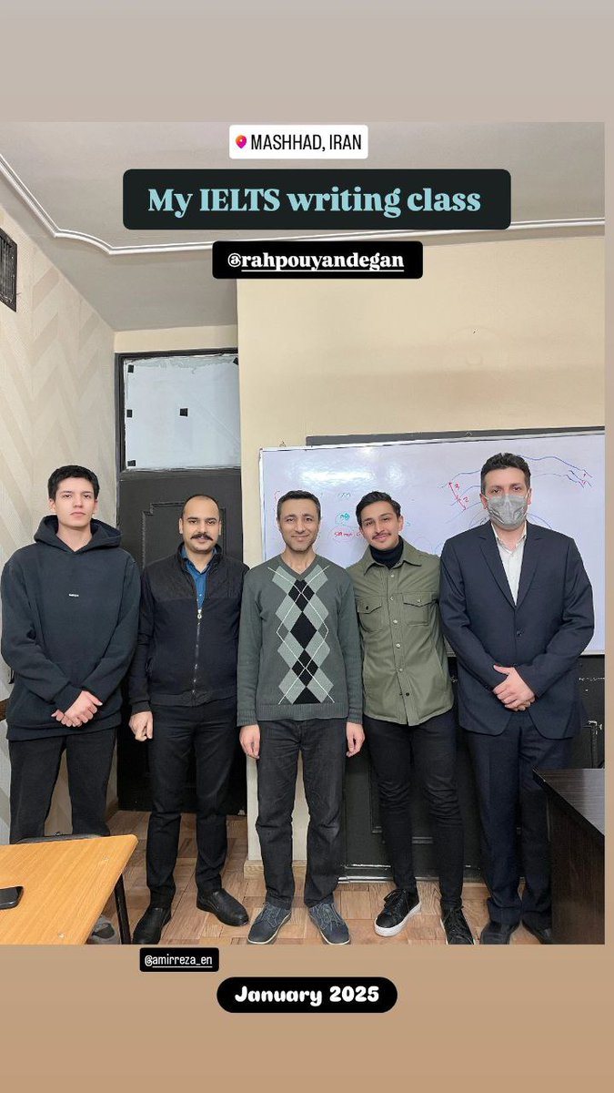 Tavakoli20Ali's tweet photo. My IELTS writing class RahPouyandegan | راهپویندگان
IELTS Writing
Mashhad, Iran
RahPouyandegan | راهپویندگان
#IELTS #IELTSwriting #Writing #AliTavakoli #ParagraphWriting #AliTavakoliEnglishTeacher #AliTavakoliIELTSinstructor #Task1 #Task2 #Gragh #Essay
#آیلتس #رایتینگ https://t.co/fVJv1mMOdD