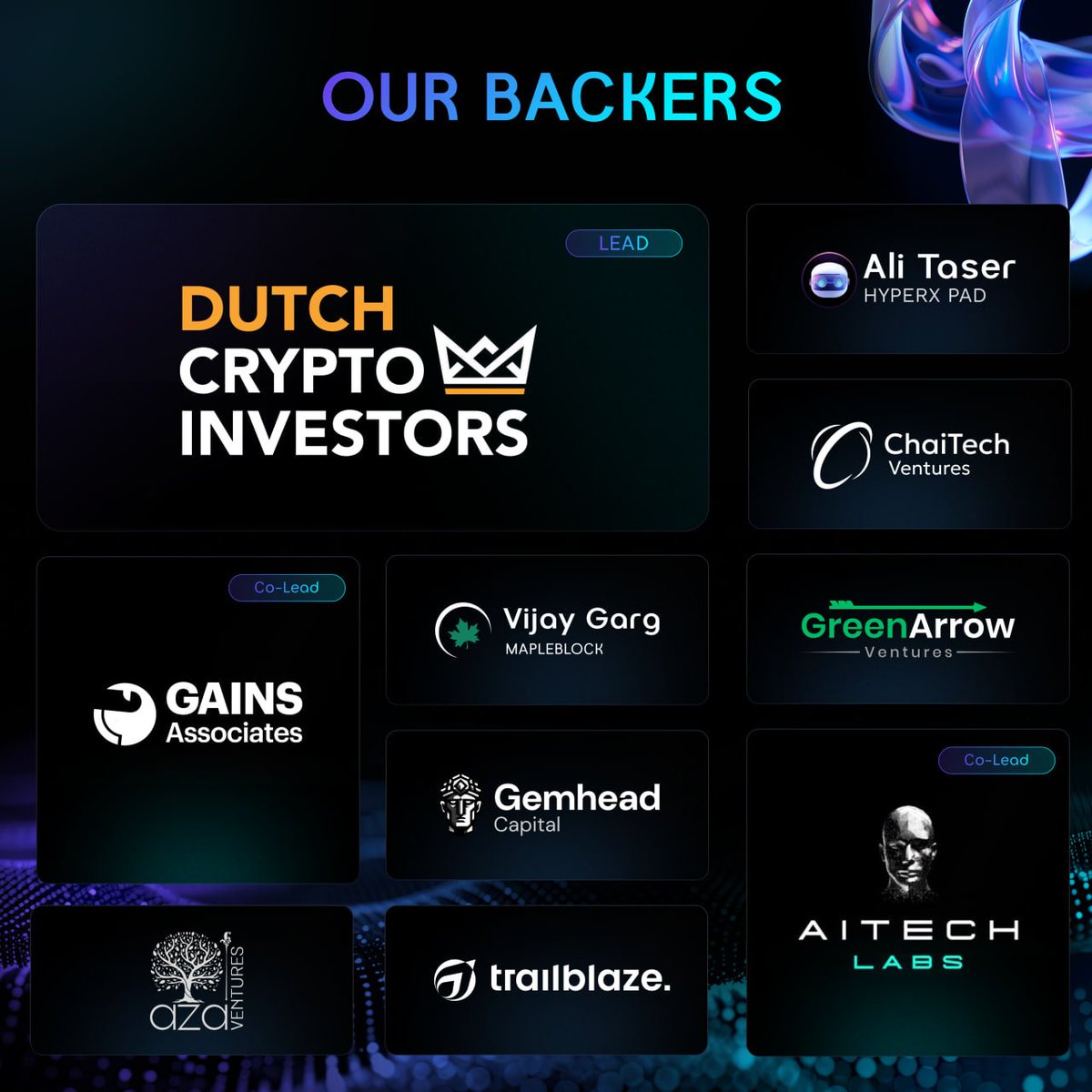 AgentXYZ | Trading Terminal (@agentxyz_ai) on Twitter photo Driving AgentXYZ Forward: A Huge Thanks to Our Backers! 🙌
As we gear up for our next big milestone – TGE – we’re celebrating the incredible supporters who believed in our vision and joined us on this transformative journey!
Lead Investor:
<a href="/dci_crypto/">Dutch Crypto Investors</a>
Co-lead Investors: Driving AgentXYZ Forward: A Huge Thanks to Our Backers! 🙌
As we gear up for our next big milestone – TGE – we’re celebrating the incredible supporters who believed in our vision and joined us on this transformative journey!
Lead Investor:
<a href="/dci_crypto/">Dutch Crypto Investors</a>
Co-lead Investors: