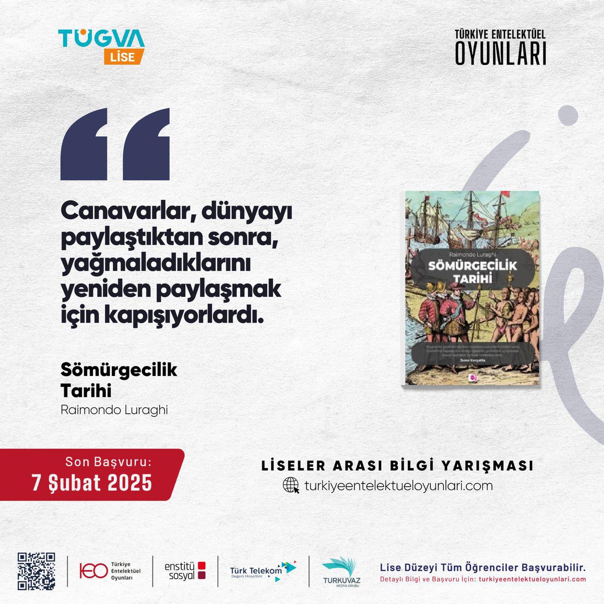 tugvakars's tweet photo. ✨ Hayal et, oku, kazan!

😎 Türkiye Entelektüel Oyunları seni bekliyor!

• Takım arkadaşını seç!
• Kitapların dünyasında kaybol!
• Ödülleri toplamak için yarışmaya katıl! 🏆

📚 Başvurmak için hemen tıkla: https://t.co/qFrYRa08ev

#BirKitapBinFikir https://t.co/yjVrrx8uJJ