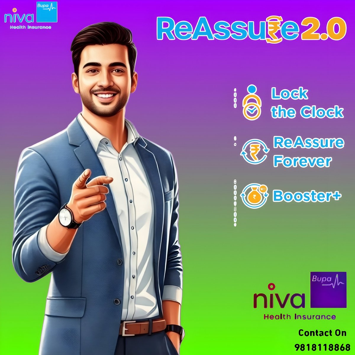 filmfanatics_AB's tweet photo. Stay reassured with ReAssure 2.0! 💊 Lock the Clock ⏰ | #ReAssure Forever ♾️ | Booster+ 💡 – because your health deserves the best! 🌟 #NivaBupa #HealthInsurance https://t.co/gy4BAOoSCD