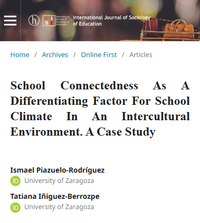 El resultado de la investigación de la tesis doctoral de nuestro compañero Ismael Piazuelo se condensa en este artículo sobre sobre el impacto positivo de las conexiones escolares en contextos interculturales.
  
🔗hipatiapress.com/hpjournals/ind…

#educación <a href="/HipatiaPress/">Hipatia Press</a>